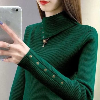Кашмирен пуловер Пуловер с висока яка Дамски есенно-зимни дрехи за 2023 г. Женски джъмпер Pull Femme Hiver Basic Топли плетени пуловери