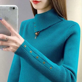 Кашмирен пуловер Пуловер с висока яка Дамски есенно-зимни дрехи за 2023 г. Женски джъмпер Pull Femme Hiver Basic Топли плетени пуловери