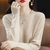 Γυναικείο πουλόβερ με λαιμόκοψη φθινόπωρο Χειμώνας Βασικό πουλόβερ Ζεστά casual έλξεις πουλόβερ Κορεάτικη μόδα Ανοιξιάτικο πλεκτό πουκάμισο με κάτω