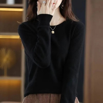 Γυναικείο πουλόβερ με λαιμόκοψη φθινόπωρο Χειμώνας Βασικό πουλόβερ Ζεστά casual έλξεις πουλόβερ Κορεάτικη μόδα Ανοιξιάτικο πλεκτό πουκάμισο με κάτω