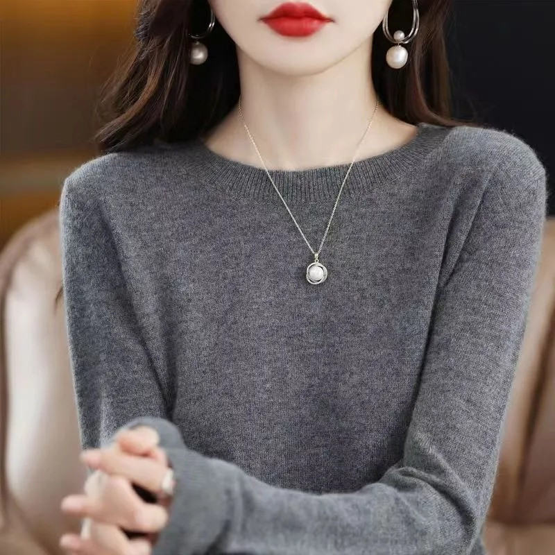 Γυναικείο πουλόβερ με λαιμόκοψη φθινόπωρο Χειμώνας Βασικό πουλόβερ Ζεστά casual έλξεις πουλόβερ Κορεάτικη μόδα Ανοιξιάτικο πλεκτό πουκάμισο με κάτω