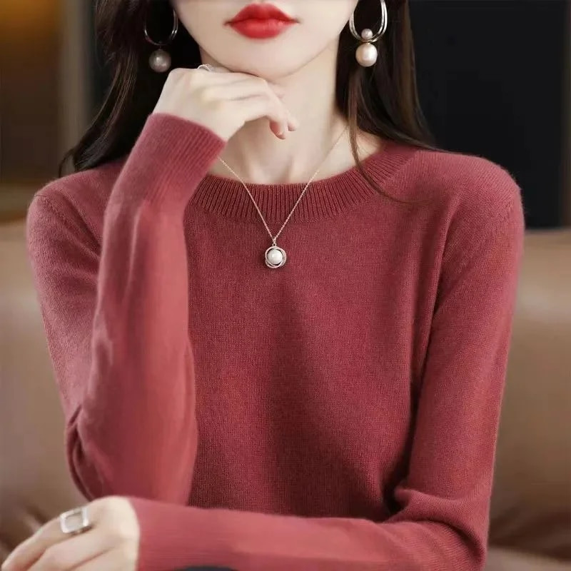 Γυναικείο πουλόβερ με λαιμόκοψη φθινόπωρο Χειμώνας Βασικό πουλόβερ Ζεστά casual έλξεις πουλόβερ Κορεάτικη μόδα Ανοιξιάτικο πλεκτό πουκάμισο με κάτω