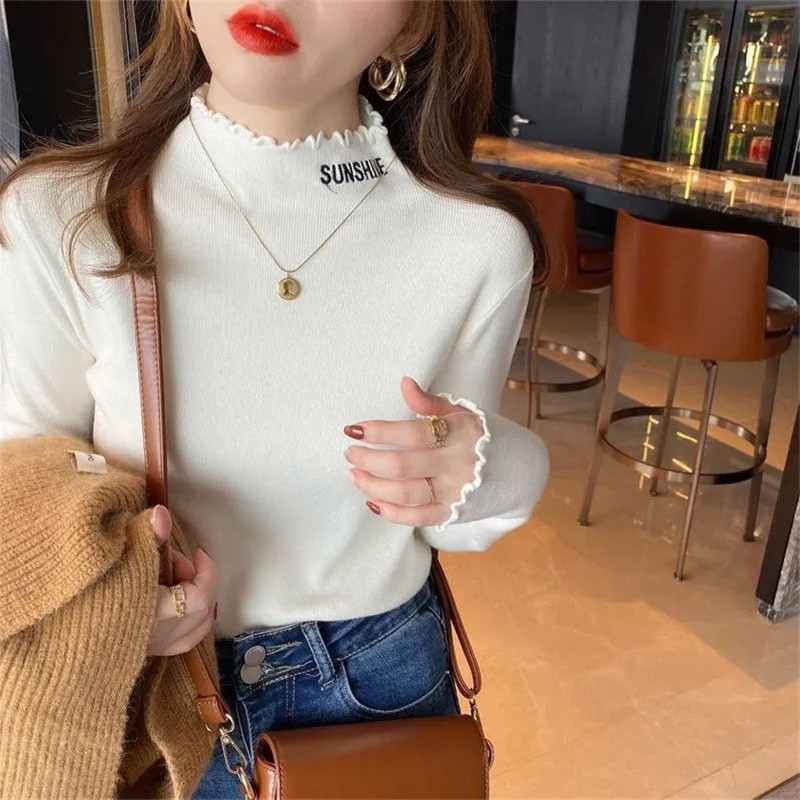 2023 Νέο Φθινοπωρινό Χειμώνα Γυναικεία Πλεκτά Πλεκτά Πουλόβερ Πλεκτά Πουλόβερ Πλεκτά πουλόβερ Λευκό μαύρο πουλόβερ Απαλό τράβηγμα