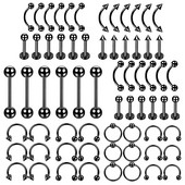 6 DB Professzionális piercing készlet rozsdamentes acél 14G 16G hasnyelv Tragus mellbimbó ajak orr gyűrű testékszer fekete