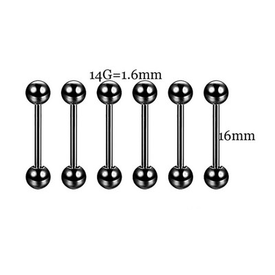 6 DB Professzionális piercing készlet rozsdamentes acél 14G 16G hasnyelv Tragus mellbimbó ajak orr gyűrű testékszer fekete