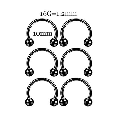 6 DB Professzionális piercing készlet rozsdamentes acél 14G 16G hasnyelv Tragus mellbimbó ajak orr gyűrű testékszer fekete