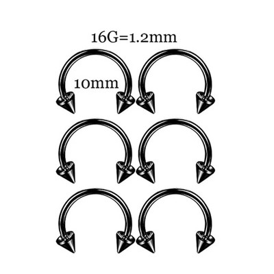 6 DB Professzionális piercing készlet rozsdamentes acél 14G 16G hasnyelv Tragus mellbimbó ajak orr gyűrű testékszer fekete