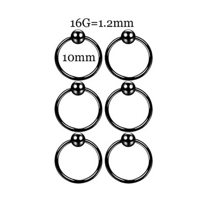 6 DB Professzionális piercing készlet rozsdamentes acél 14G 16G hasnyelv Tragus mellbimbó ajak orr gyűrű testékszer fekete