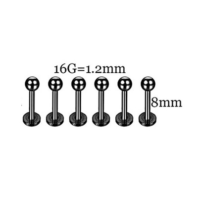 6 DB Professzionális piercing készlet rozsdamentes acél 14G 16G hasnyelv Tragus mellbimbó ajak orr gyűrű testékszer fekete
