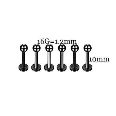 6 DB Professzionális piercing készlet rozsdamentes acél 14G 16G hasnyelv Tragus mellbimbó ajak orr gyűrű testékszer fekete
