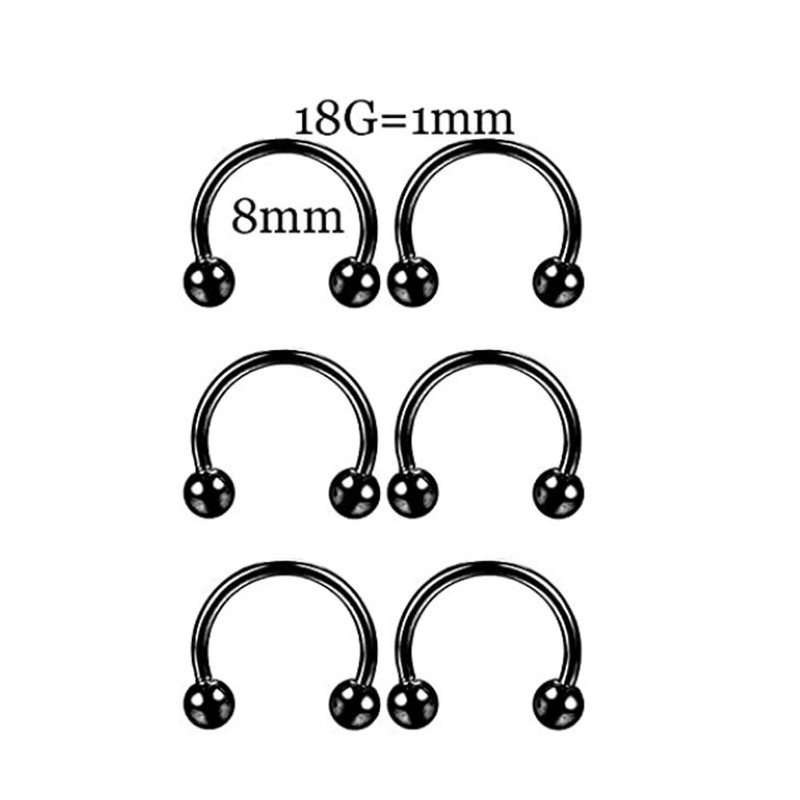 6 DB Professzionális piercing készlet rozsdamentes acél 14G 16G hasnyelv Tragus mellbimbó ajak orr gyűrű testékszer fekete