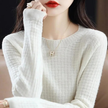 Γυναικείο πουλόβερ με λαιμόκοψη φθινόπωρο Χειμώνας Βασικό πουλόβερ Ζεστά casual έλξεις πουλόβερ Κορεάτικη μόδα Ανοιξιάτικο πλεκτό πουκάμισο με κάτω