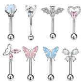 Πολύχρωμη σειρά πεταλούδων Zircon Heart Bat Απλό χειρουργικό δαχτυλίδι διάτρησης από ανοξείδωτο ατσάλι Κόσμημα χόνδρου για τρύπημα σώματος