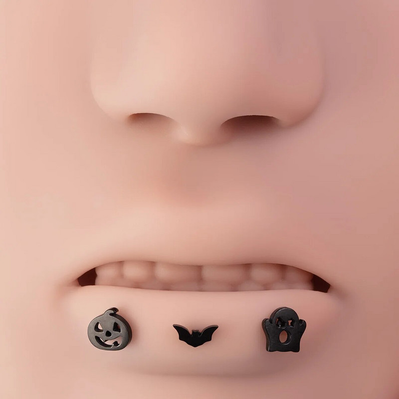 1 τμχ Halloween Labret Lip Piercing Stud από ανοξείδωτο ατσάλι Ghost Pumpkin Bat Rings Monroe Piercing Κοσμήματα χόνδρινο σκουλαρίκι 16G