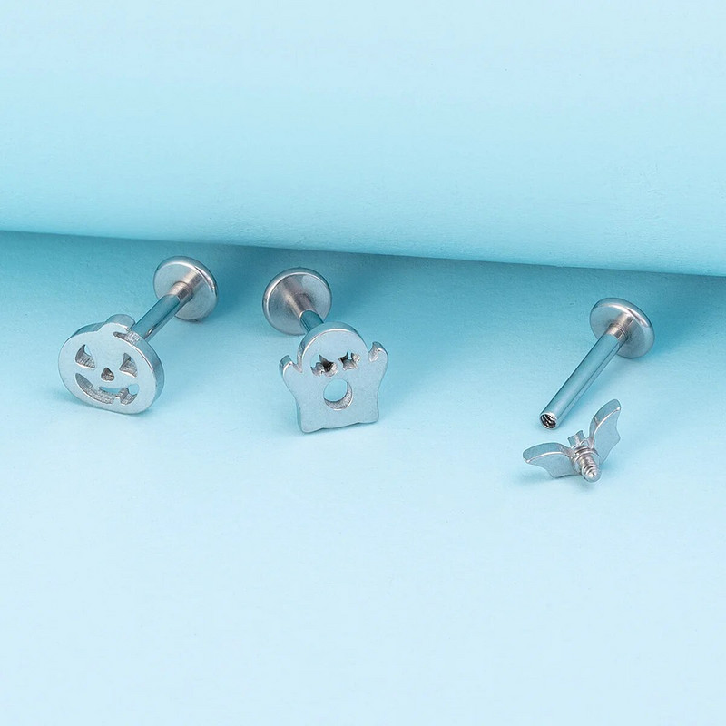 1 τμχ Halloween Labret Lip Piercing Stud από ανοξείδωτο ατσάλι Ghost Pumpkin Bat Rings Monroe Piercing Κοσμήματα χόνδρινο σκουλαρίκι 16G