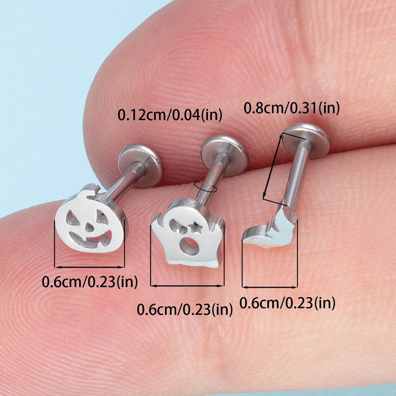 1 τμχ Halloween Labret Lip Piercing Stud από ανοξείδωτο ατσάλι Ghost Pumpkin Bat Rings Monroe Piercing Κοσμήματα χόνδρινο σκουλαρίκι 16G
