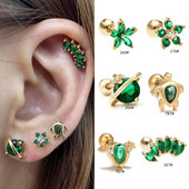 1PC Sweet Green Flowers Ausu caurduršana Auskars Srecw Back Stud Earring Rook Conch Starpsienas Skrimšļa daivas Hiphop/Rock Body Jewelry