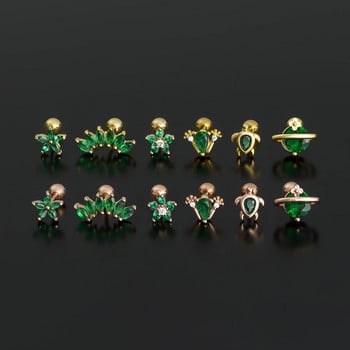 1 ΤΕΜ. Sweet Green Flowers Ear Piercing Earring Srecw Back Stud Σκουλαρίκι Rook Conch Septum Septum Lobe Hiphop/Rock Body Jewelry