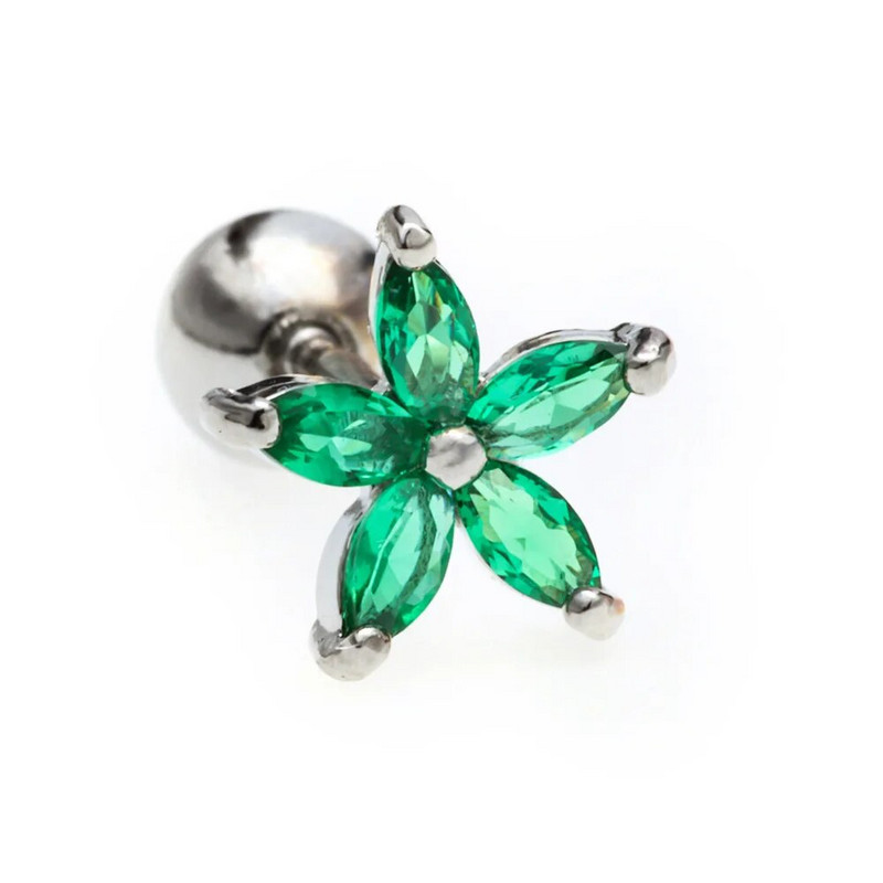 1PC Sweet Green Flowers Ausu caurduršana Auskars Srecw Back Stud Earring Rook Conch Starpsienas Skrimšļa daivas Hiphop/Rock Body Jewelry