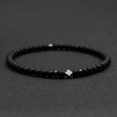 2023 Мъжка гривна Малък камък 4 мм Braclet Естествен хематит Cross Braslet Оризово мънисто Brazalete Homme Boyfriend Gift Pulsera Hombre