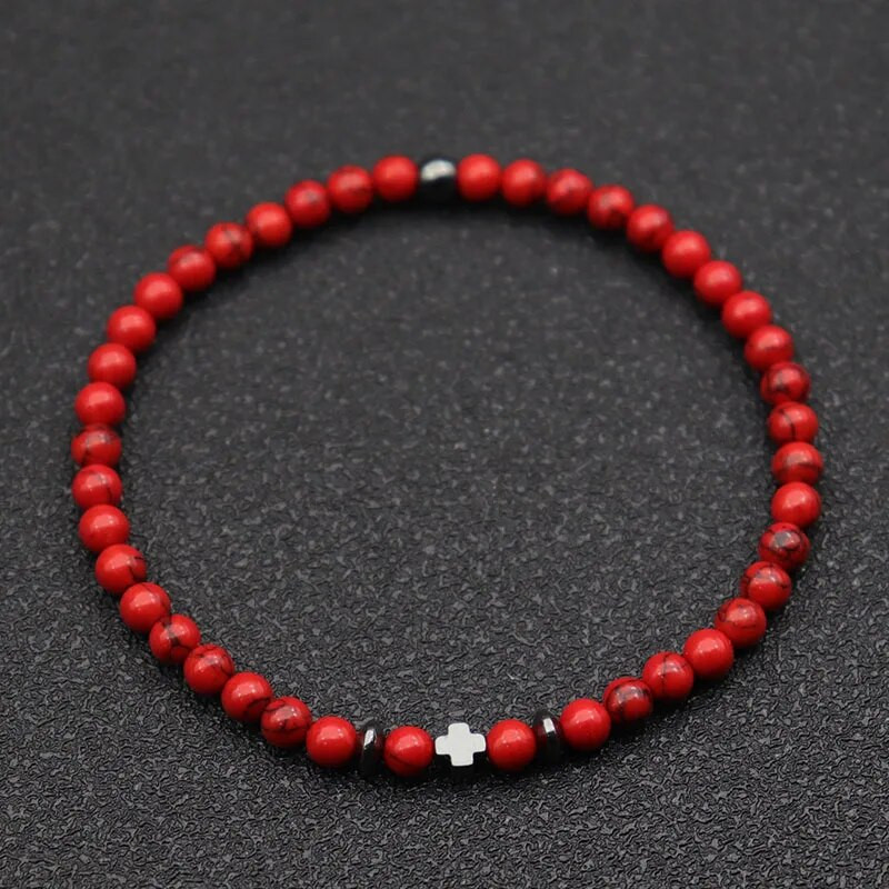 Βραχιόλι 2023 Ανδρικό Βραχιόλι Μικρή Πέτρα 4mm Βραχιόλι από Φυσικό Αιματίτη σταυρό Braslet Rice Bead Brazalete Homme Boyfriend Δώρο Pulsera Hombre