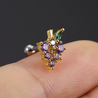 1 τεμ 20 γρ. από ανοξείδωτο ατσάλι Rainbow Cz Φρούτα χόνδρος ποδηλάτου καρφωτό σκουλαρίκι χαριτωμένο βιδωτό πίσω ράβδος Φως Tragus Conch Lobe Ear Piercing