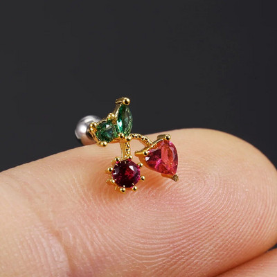 1 τεμ 20 γρ. από ανοξείδωτο ατσάλι Rainbow Cz Φρούτα χόνδρος ποδηλάτου καρφωτό σκουλαρίκι χαριτωμένο βιδωτό πίσω ράβδος Φως Tragus Conch Lobe Ear Piercing