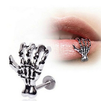 1 ΤΕΜ. Skeleton Hand Bone Labret Piercing για γυναίκες Ανδρικά νύχια Piercing αυτιών από ανοξείδωτο ατσάλι Αξεσουάρ Halloween Party Κοσμήματα