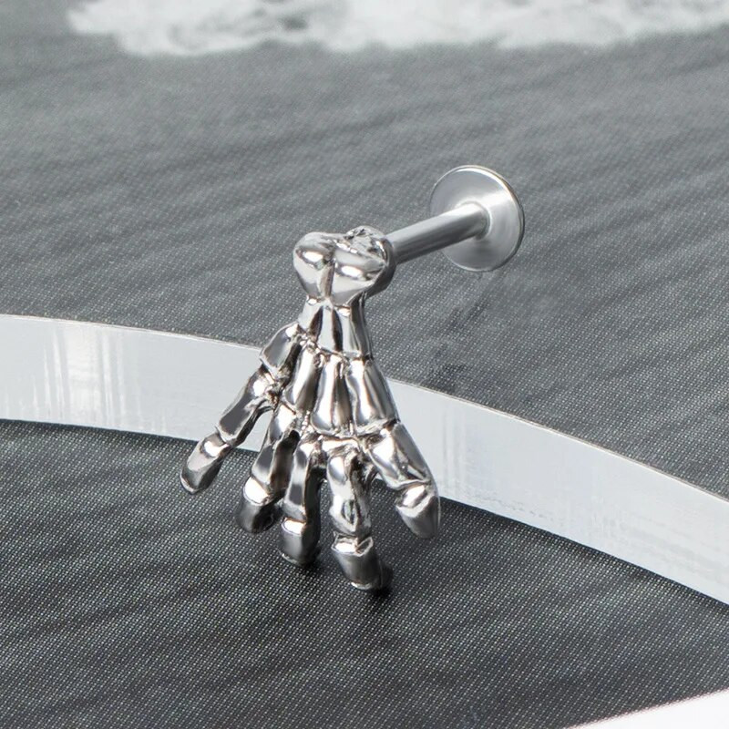 1 vnt. Skeleton Hand Bone Labret Auskarų vėrimas moterims Vyrų Lūpų Nagų Auskarų vėrimas Nerūdijančio plieno Helovino vakarėlio aksesuarai Papuošalai