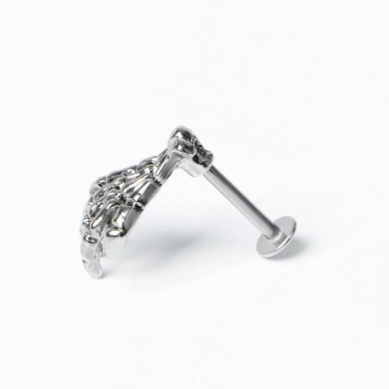 1 vnt. Skeleton Hand Bone Labret Auskarų vėrimas moterims Vyrų Lūpų Nagų Auskarų vėrimas Nerūdijančio plieno Helovino vakarėlio aksesuarai Papuošalai