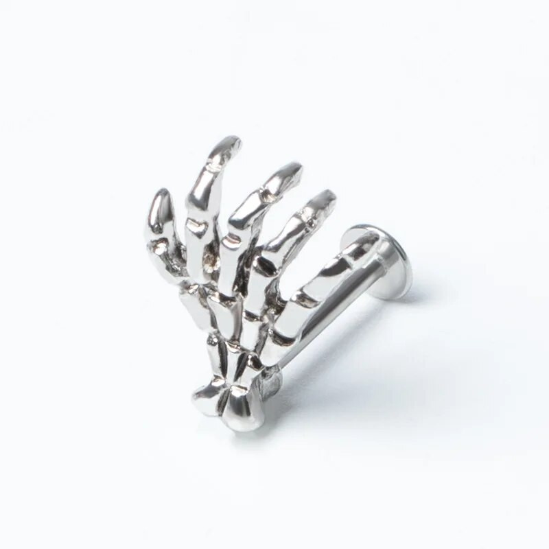 1 vnt. Skeleton Hand Bone Labret Auskarų vėrimas moterims Vyrų Lūpų Nagų Auskarų vėrimas Nerūdijančio plieno Helovino vakarėlio aksesuarai Papuošalai