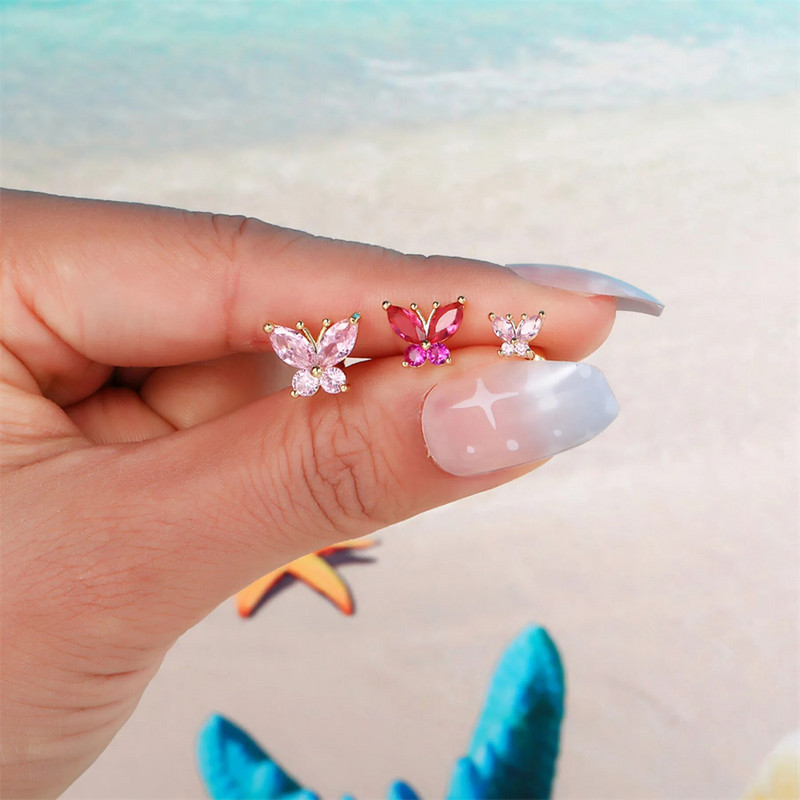 1vnt nerūdijančio plieno drugelio širdelė spalvingi cirkonio smeigtukai auskarai, gėlė, prisukami atgal Ausies kaulas, kremzlė, kriauklė, auskarų vėrimo papuošalai