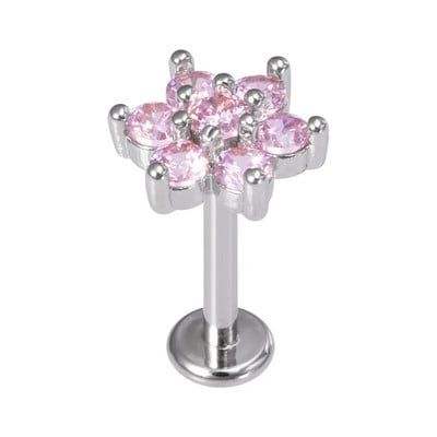 1vnt Crystal Flower Moon lūpų auskarų vėrimo žiedas Labret Bar Ausų kremzlės Stud auskarai Nerūdijančio plieno Tragus Helix kūno papuošalai 16G