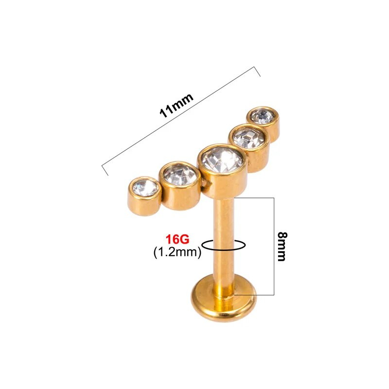 1vnt Crystal Flower Moon lūpų auskarų vėrimo žiedas Labret Bar Ausų kremzlės Stud auskarai Nerūdijančio plieno Tragus Helix kūno papuošalai 16G