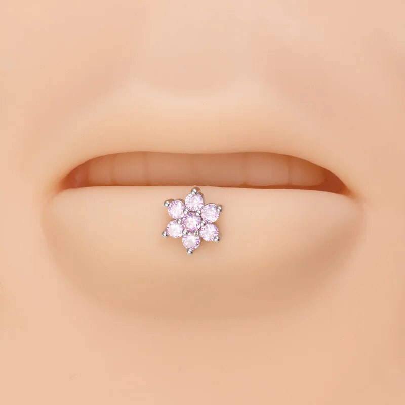 1vnt Crystal Flower Moon lūpų auskarų vėrimo žiedas Labret Bar Ausų kremzlės Stud auskarai Nerūdijančio plieno Tragus Helix kūno papuošalai 16G