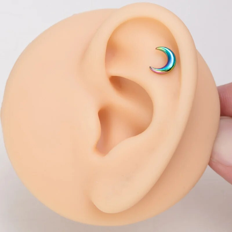 1vnt Crystal Flower Moon lūpų auskarų vėrimo žiedas Labret Bar Ausų kremzlės Stud auskarai Nerūdijančio plieno Tragus Helix kūno papuošalai 16G