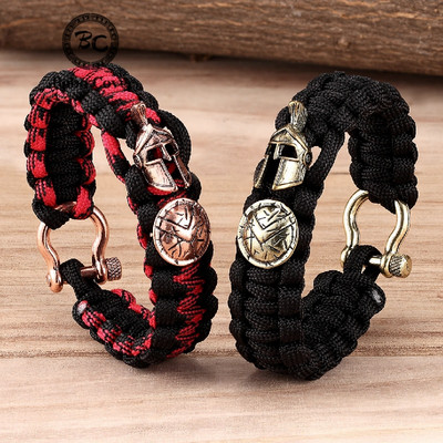 Nordic Outdoor Spartan Warrior Helmet Lanyard Гривни Мъжки Антични Викинги Аксесоари Survival Paracord Bangles homme Handmade