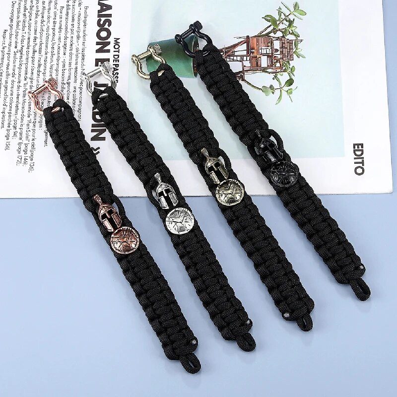 Nordic Outdoor Spartan Warrior Κράνος Κορδόνι Βραχιόλια Ανδρικά Αντίκες Βίκινγκς Αξεσουάρ Survival Paracord Bangles homme Handmade