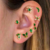 Jauki zaļi kristāla Tragus auskari ar ķekaru šķipsnām, pīrsings skrimšļiem, mazs auskars meitenēm tīņiem, sieviešu daivas kniedes