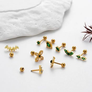 Χαριτωμένα πράσινα κρυστάλλινα σκουλαρίκια με καρφιά Tragus Cluster Helix Stud Piercing Cartilage Μικρό σκουλαρίκι με καρφιά για κορίτσια Έφηβες Γυναικείες λοβοί καρφιά