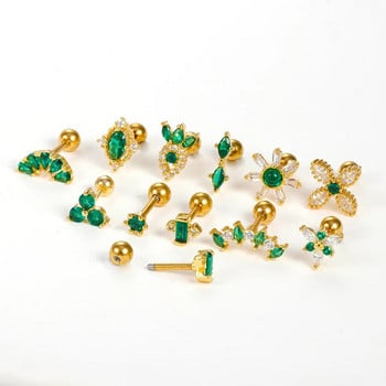 Χαριτωμένα πράσινα κρυστάλλινα σκουλαρίκια με καρφιά Tragus Cluster Helix Stud Piercing Cartilage Μικρό σκουλαρίκι με καρφιά για κορίτσια Έφηβες Γυναικείες λοβοί καρφιά