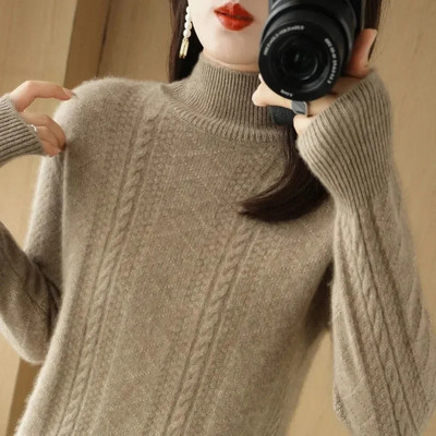 Női garbós téli pulóver Női hosszú ujjú kötött pulóverek Pulóverek Női pulóver alsó ingek Tricot felsők