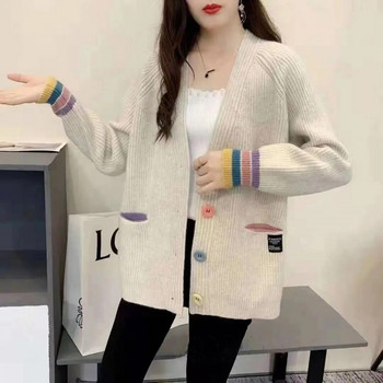 Κορεατική έκδοση 2023 Νέο παλτό με πλεκτή ζακέτα άνοιξη και φθινόπωρο με κουμπιά Rainbow Loose Lazy πουλόβερ Γυναικείο τοπ