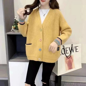 Корейска версия 2023 Нова плетена жилетка с копчета за пролет и есен Свободен мързелив пуловер Дамско горнище