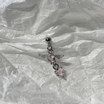 1 τεμάχιο 20G αλυσίδα από ανοξείδωτο χάλυβα Διπλό καρφωτό χόνδρο σκουλαρίκια Heart Wings Pink CZ Dangle Stud Earring Helix Piercing Jewelry