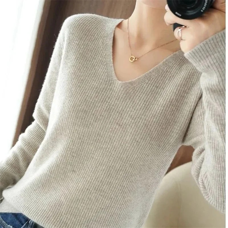Γυναικείο πουλόβερ φθινοπώρου χειμώνα 2023 Πλεκτά κορεατικής μόδας Ζεστά μακρυμάνικα πλεκτά πουλόβερ με λεπτή εφαρμογή πουκάμισο με κάτω