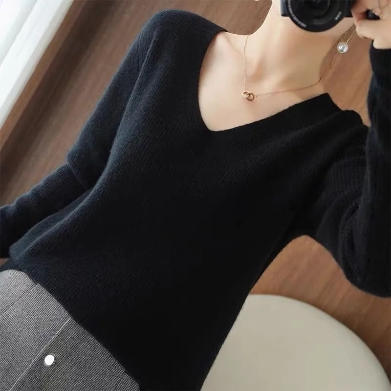 Γυναικείο πουλόβερ φθινοπώρου χειμώνα 2023 Πλεκτά κορεατικής μόδας Ζεστά μακρυμάνικα πλεκτά πουλόβερ με λεπτή εφαρμογή πουκάμισο με κάτω