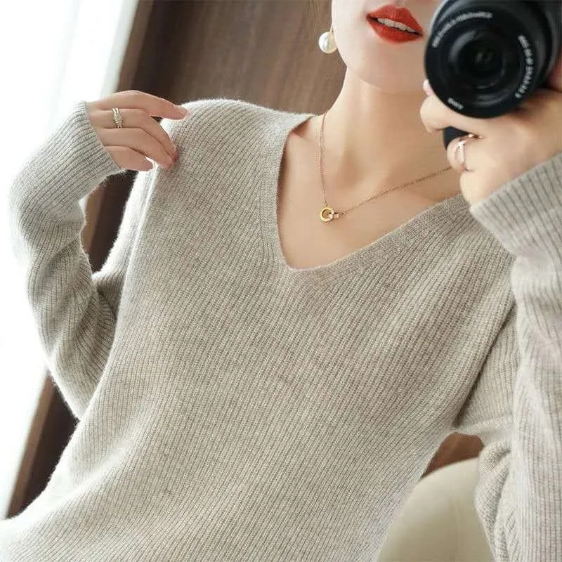 Γυναικείο πουλόβερ φθινοπώρου χειμώνα 2023 Πλεκτά κορεατικής μόδας Ζεστά μακρυμάνικα πλεκτά πουλόβερ με λεπτή εφαρμογή πουκάμισο με κάτω