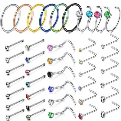 12/24/36 бр. L-образна форма на пръстен за нос Curve Pack Crystal Straight Nose Ring Set Nose Stud Lot Piercing Nariz Cuff Nase Pircing Nose Clip