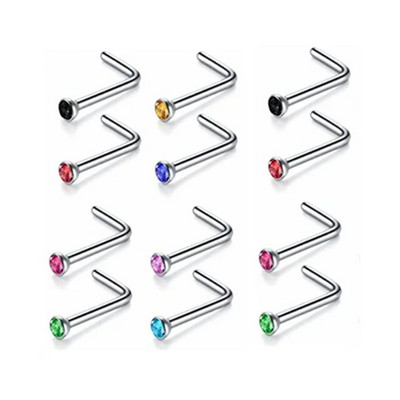 12/24/36 db L alakú orrgyűrű görbe csomag kristály egyenes orrgyűrű szett orrcsavar Piercing Nariz mandzsetta orr orrcsipesz